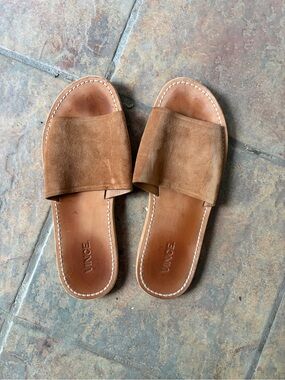 Vince Brown Suede Slide Sandals